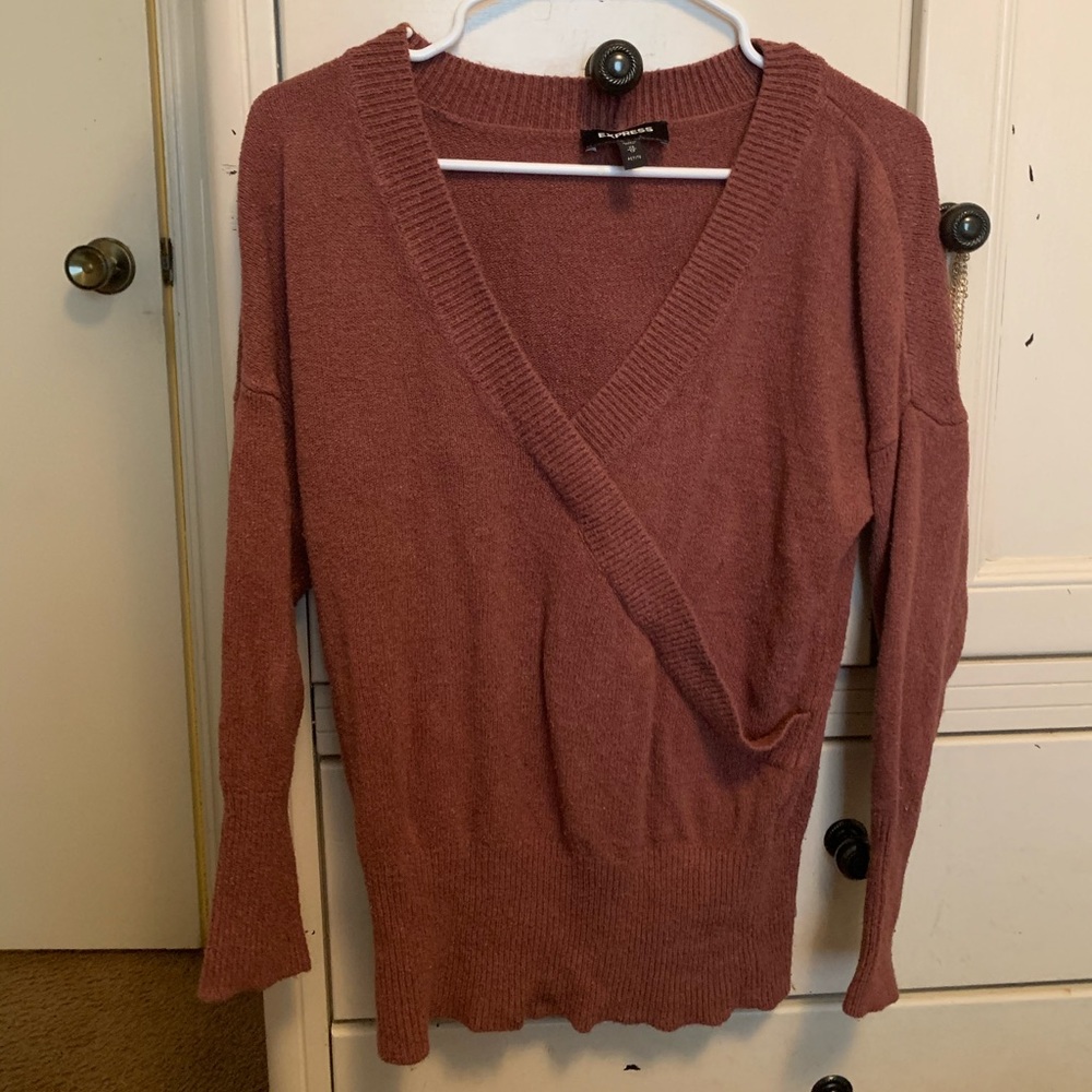 Express- Rust Red V-Neck Sweater - Picture 2 of 6
